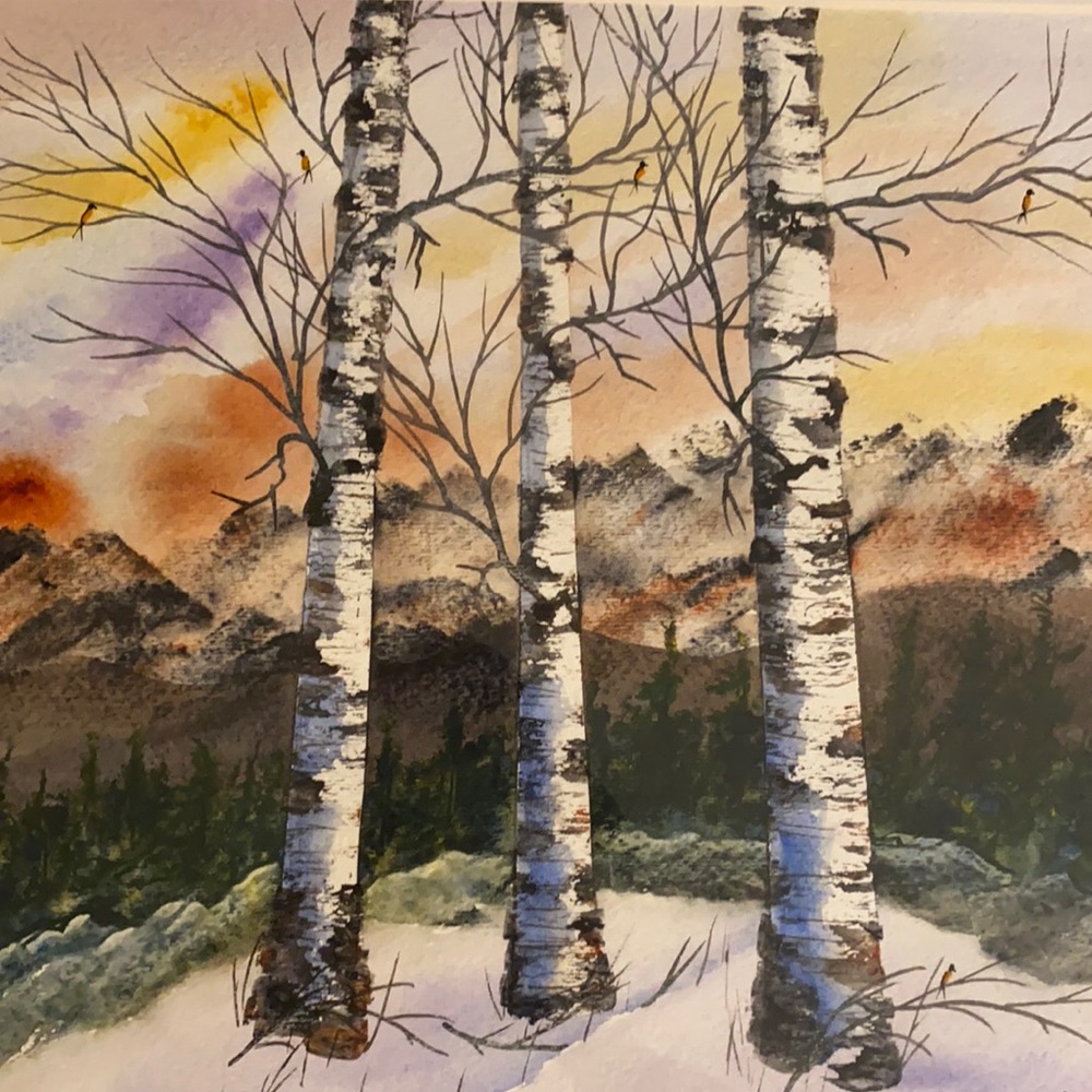Original Watercolor 16x20 Birches Remembered